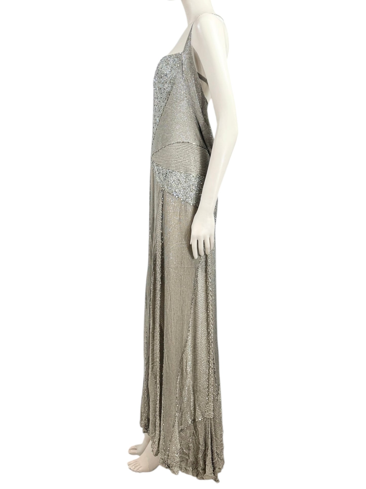 Gianfranco Ferre 2009 maxi embroidered dress silver