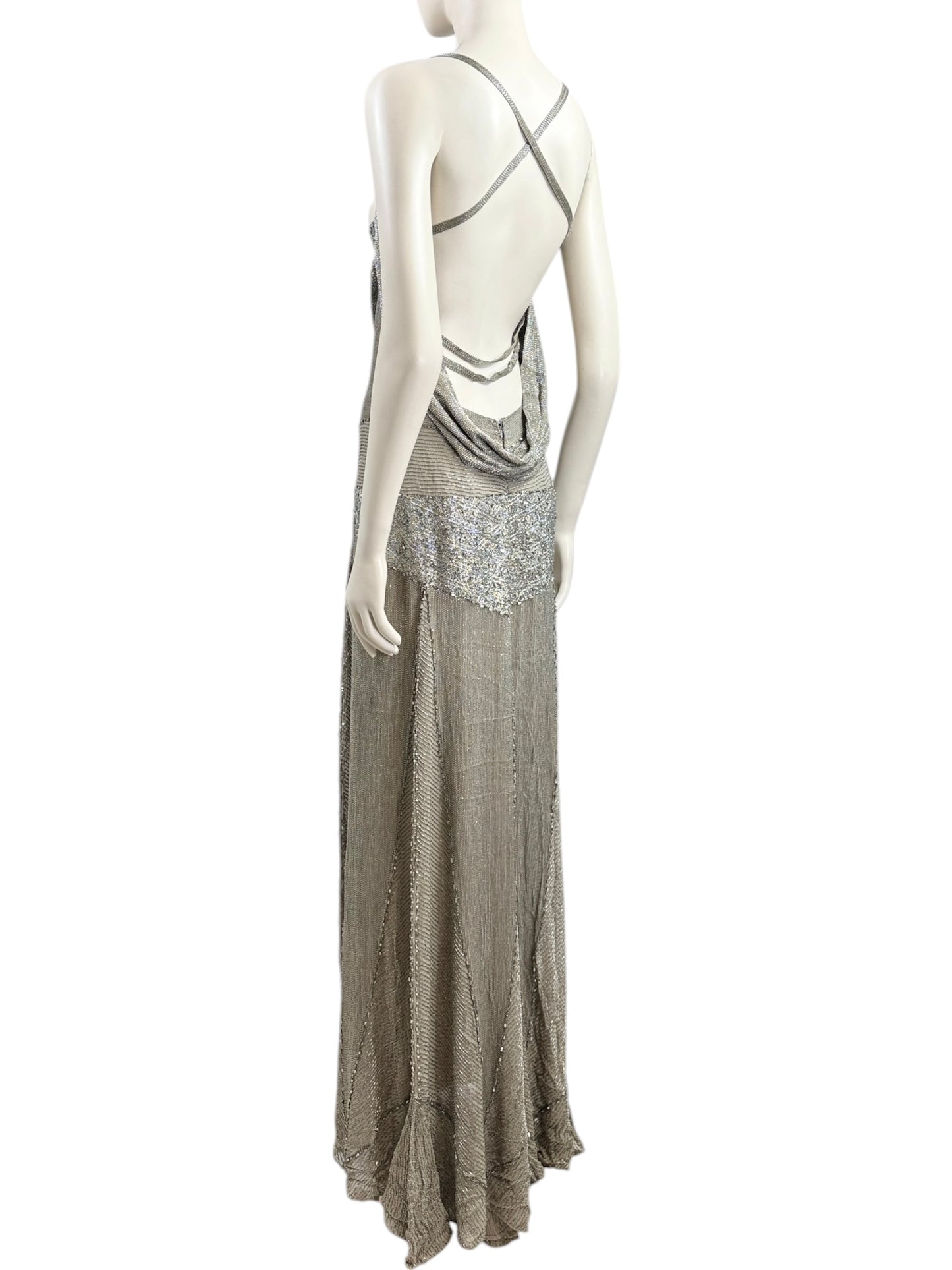 Gianfranco Ferre 2009 maxi embroidered dress silver