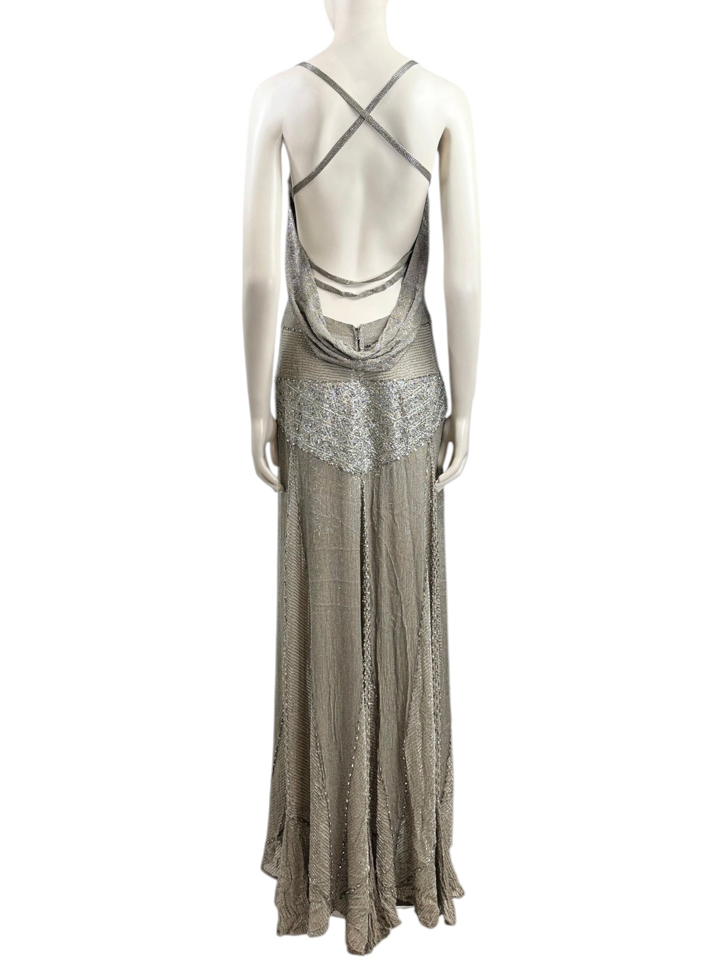 Gianfranco Ferre 2009 maxi embroidered dress silver