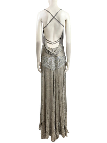 Gianfranco Ferre 2009 maxi embroidered dress silver