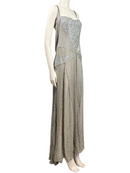 Gianfranco Ferre 2009 maxi embroidered dress silver