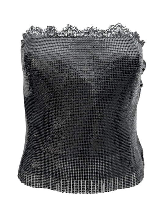 Gianni Versace Couture Fall 1999 Black chainmail bustier silk skirt