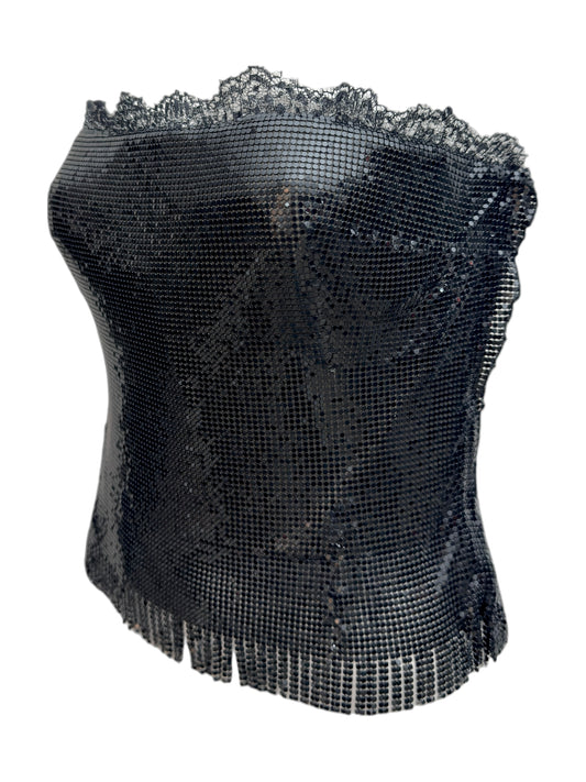 Gianni Versace Couture Fall 1999 Black chainmail bustier silk skirt