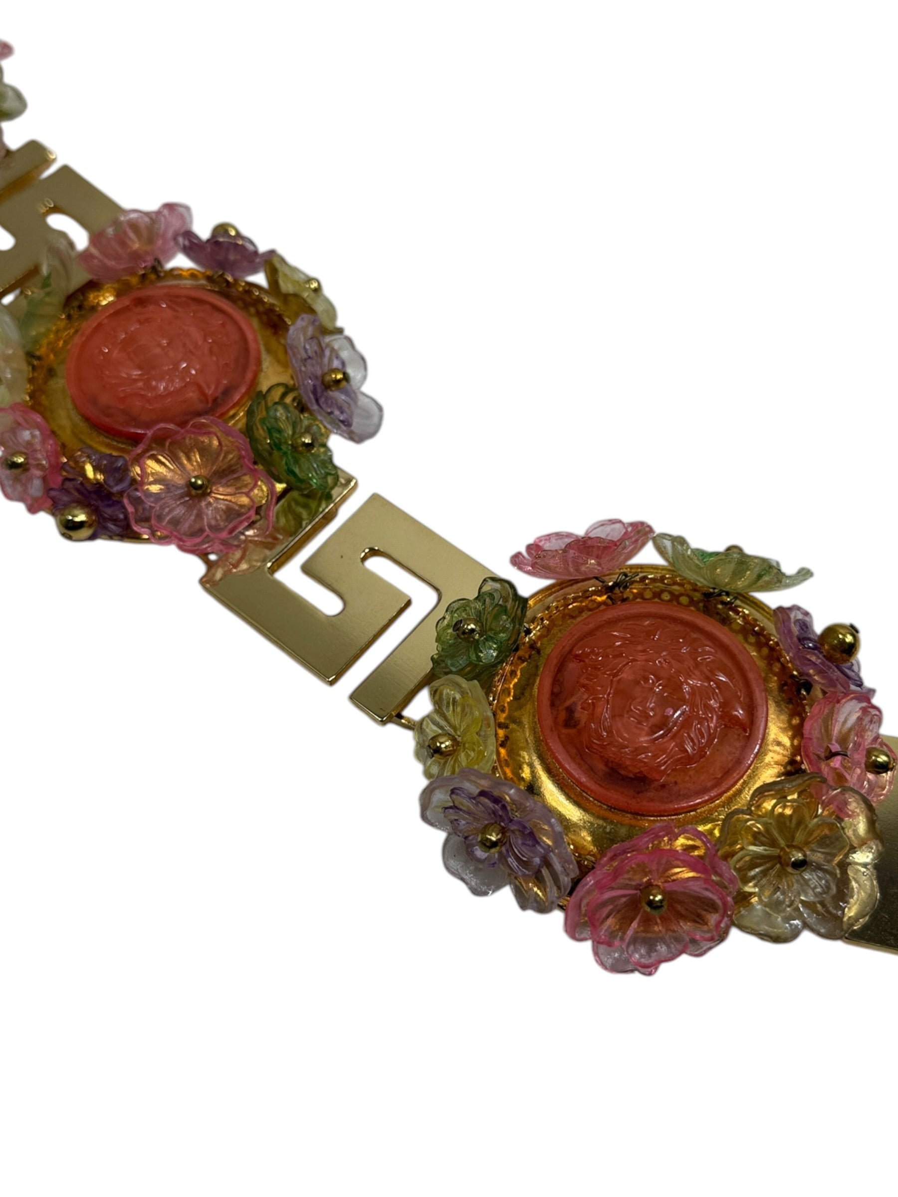 Gianni Versace Spring 1993 Medusa multicolor flower belt