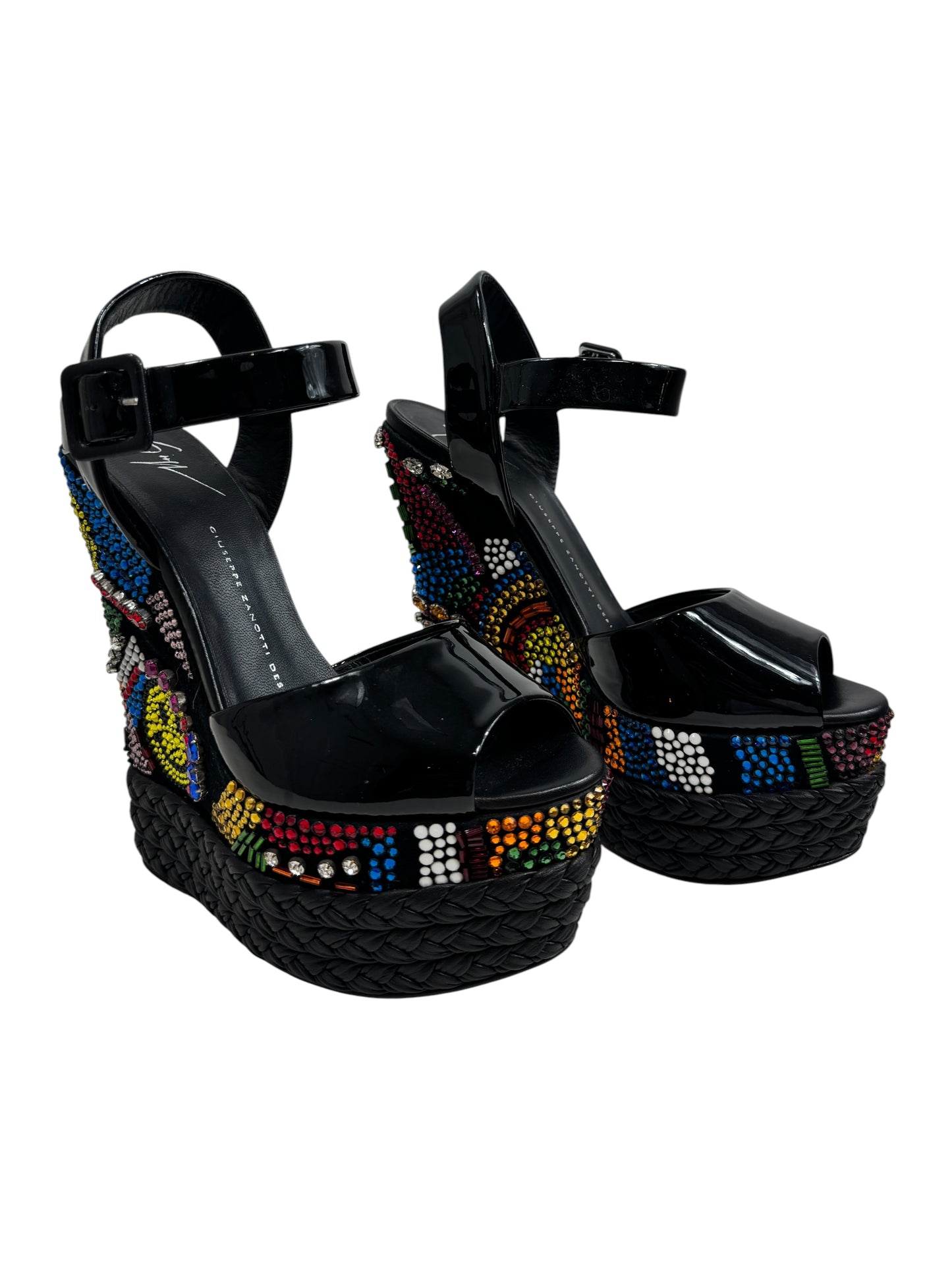 Giuseppe Zanotti platforms black leather crystal
