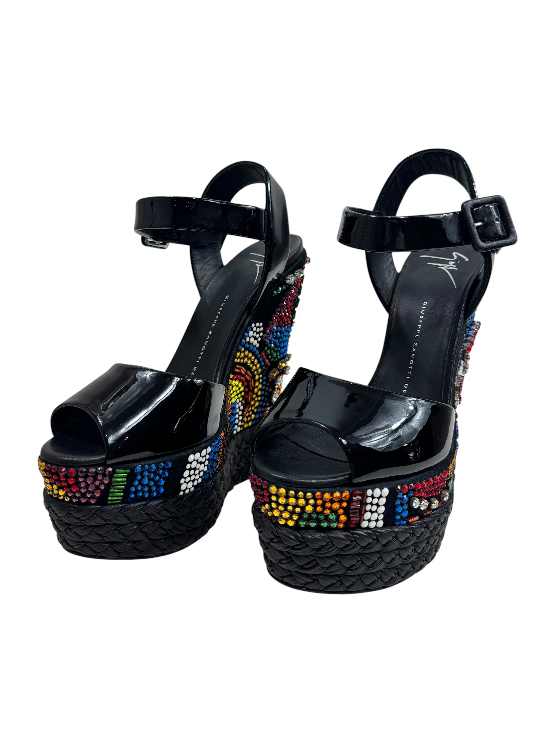 Giuseppe Zanotti platforms black leather crystal
