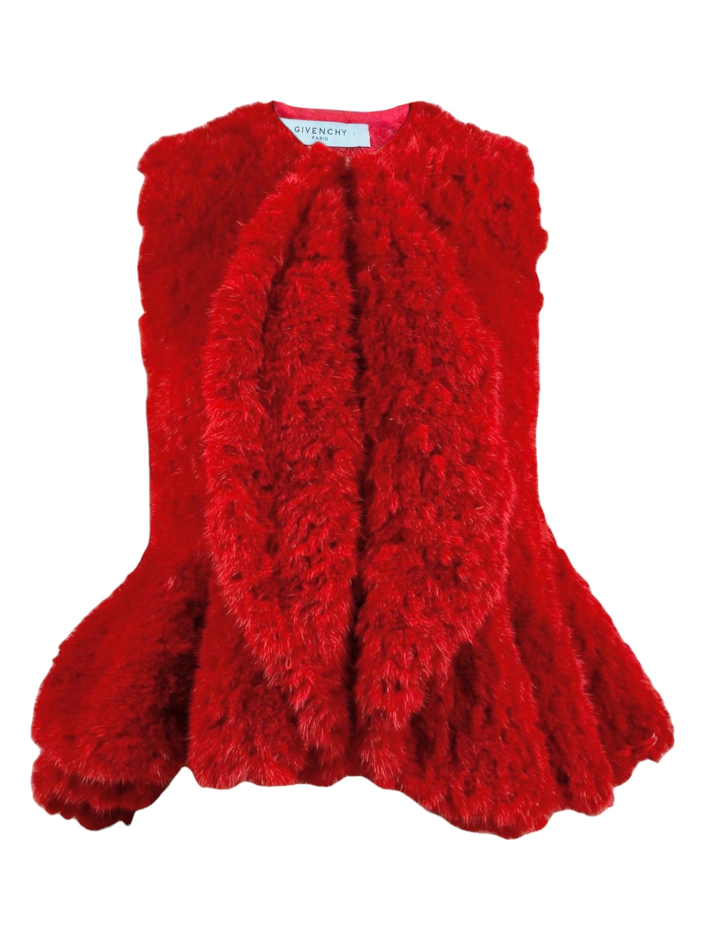 Givenchy red knitted mink peplum vest