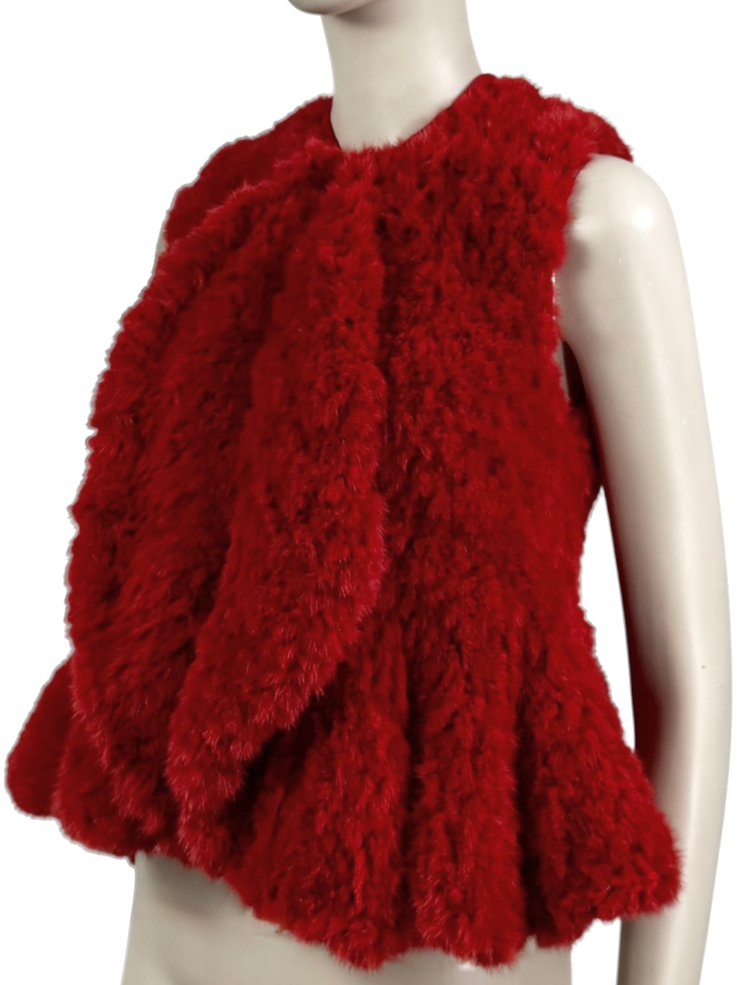 Givenchy red knitted mink peplum vest