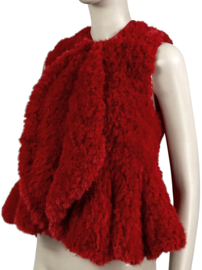 Givenchy red knitted mink peplum vest