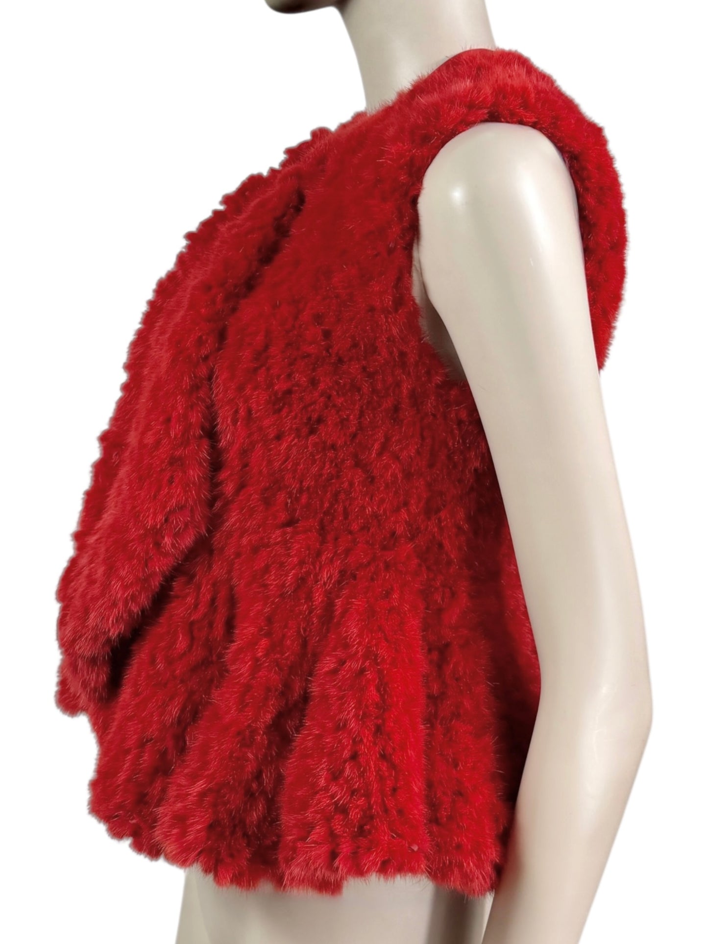 Givenchy red knitted mink peplum vest