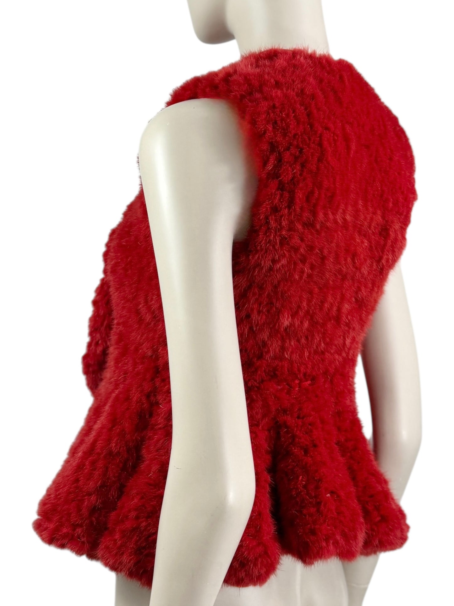 Givenchy red knitted mink peplum vest