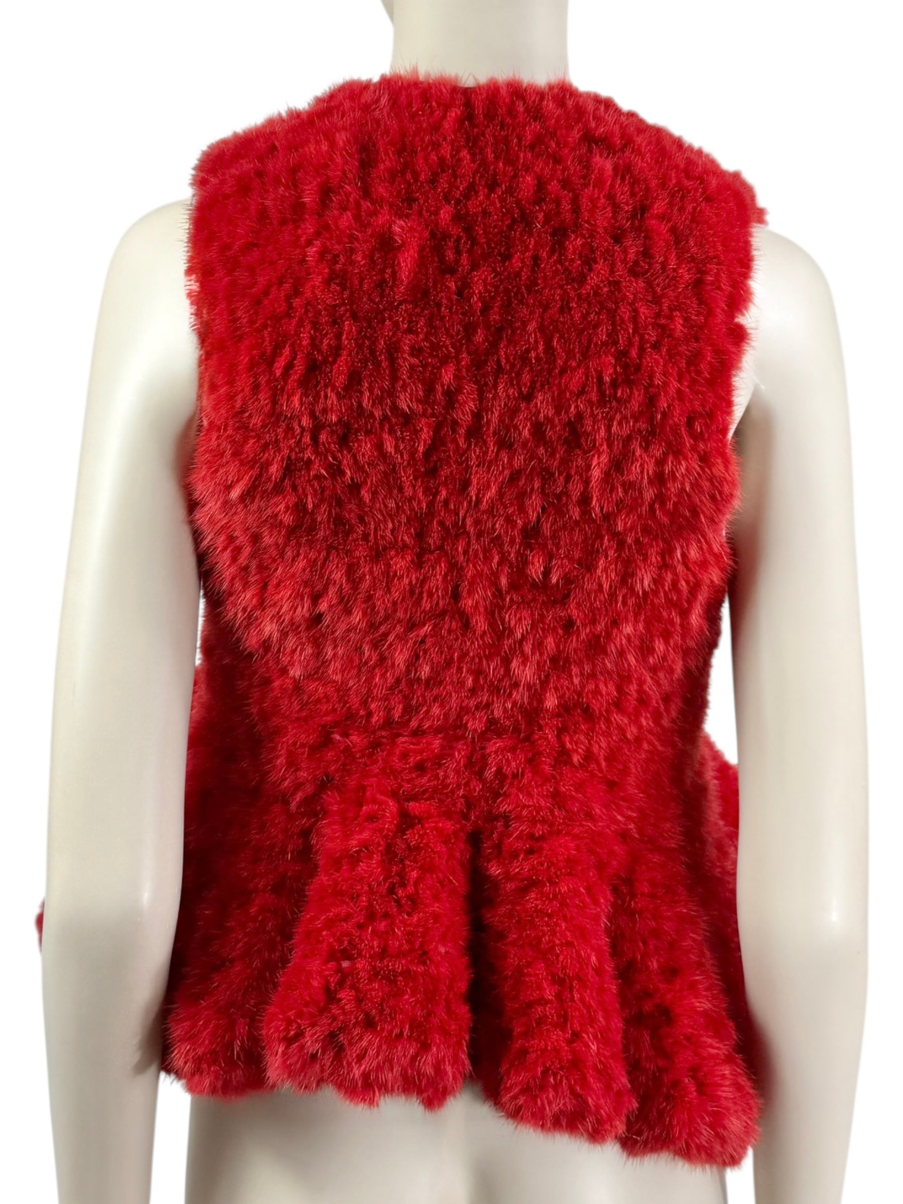 Givenchy red knitted mink peplum vest