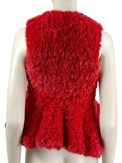Givenchy red knitted mink peplum vest