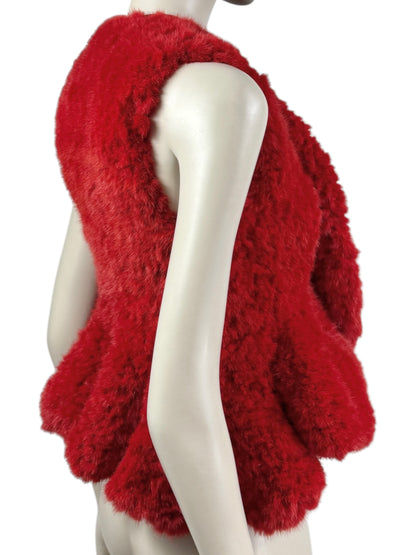 Givenchy red knitted mink peplum vest