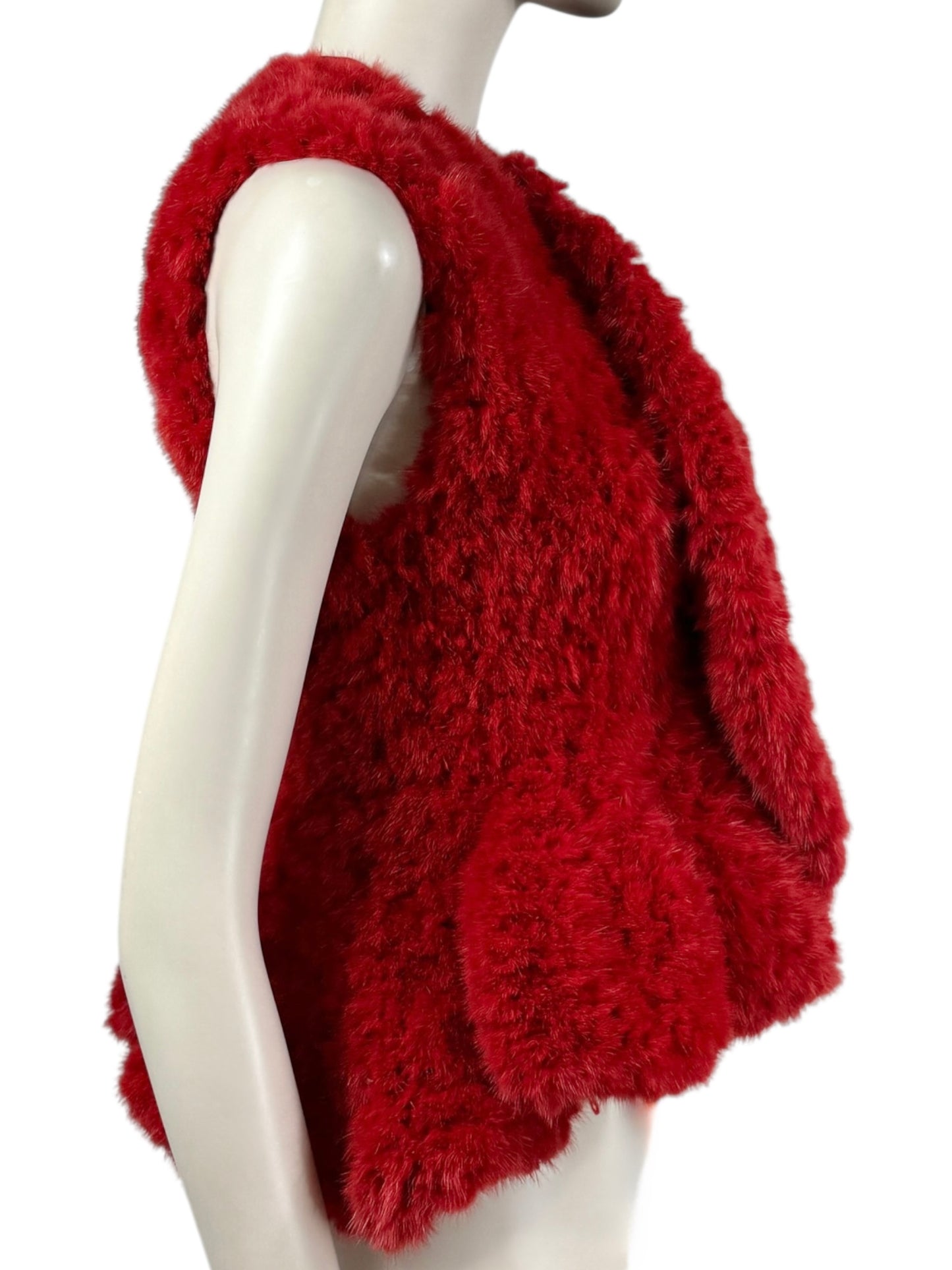 Givenchy red knitted mink peplum vest