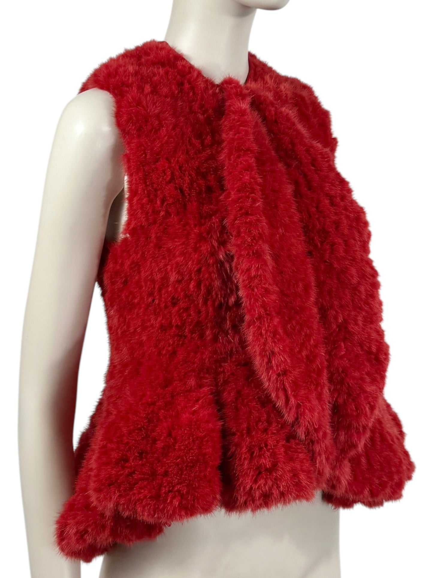 Givenchy red knitted mink peplum vest