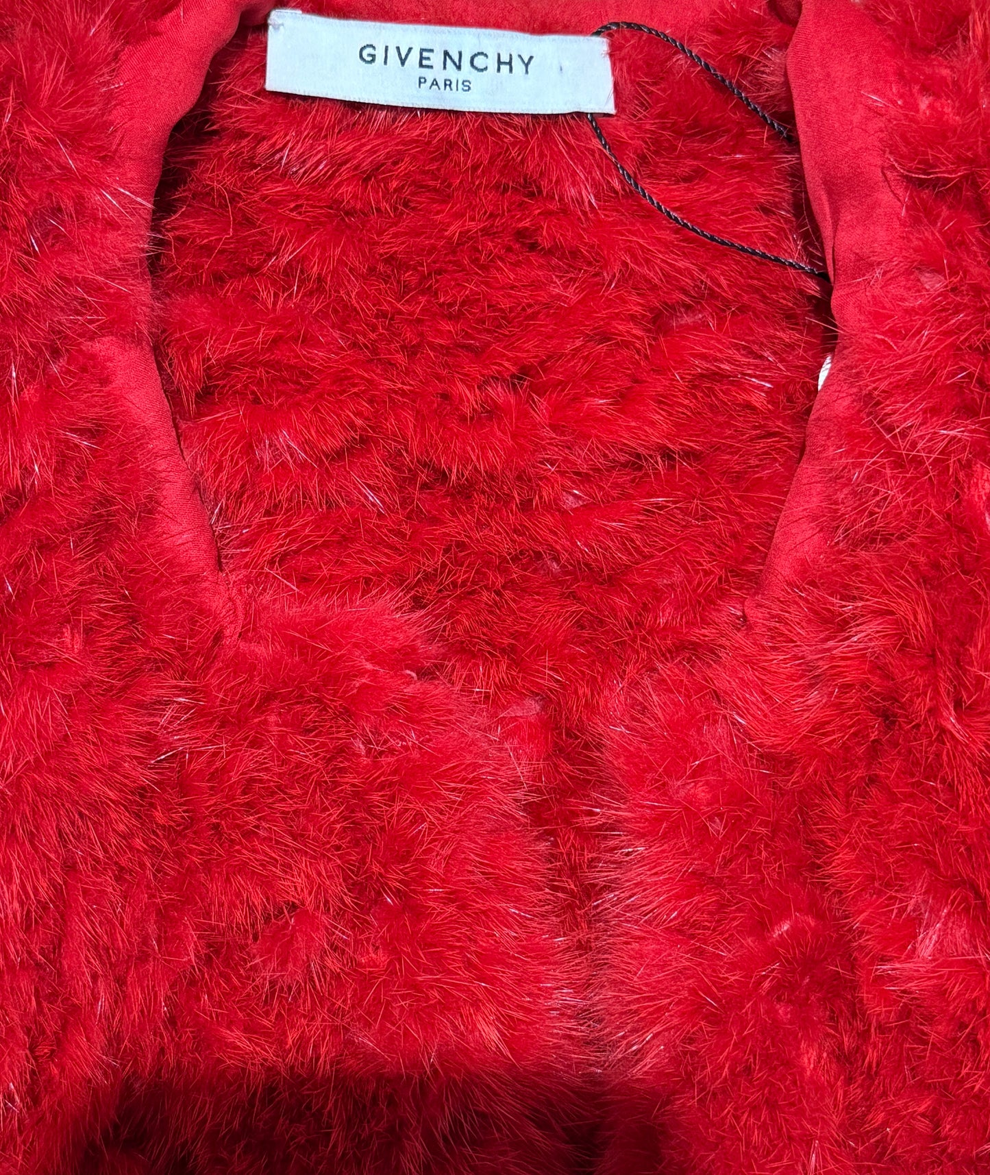 Givenchy red knitted mink peplum vest
