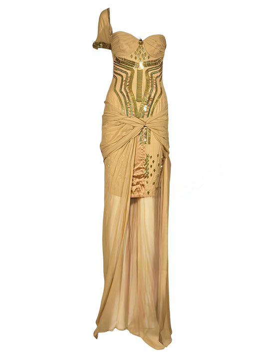 Gucci Alessandra Facchinetti Spring 2005 Look 39 Maxi ochre silk chiffon dress