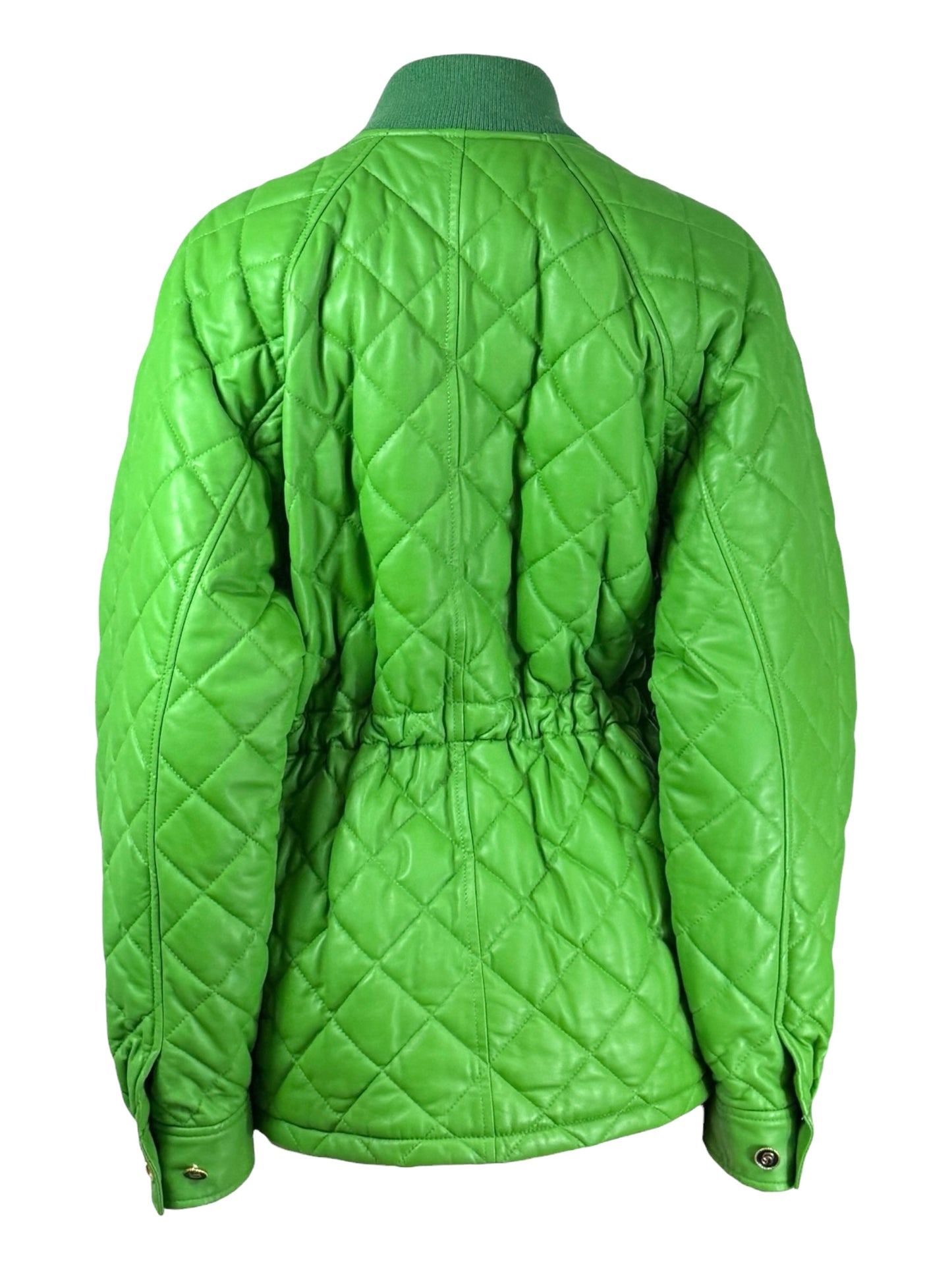 Gucci Alessandro Michele - Pre-Fall 2019 - Look 71 - Oversized apple green quilted lambskin leather jacket, drawstring waist, floral print lining