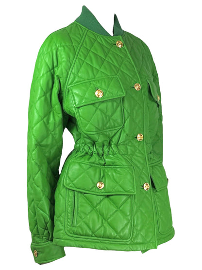 Gucci Alessandro Michele - Pre-Fall 2019 - Look 71 - Oversized apple green quilted lambskin leather jacket, drawstring waist, floral print lining