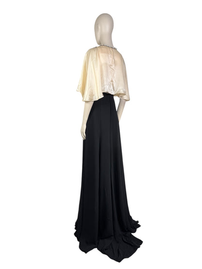 Gucci Alessandro Michele - Prototype  Fall/Winter 2018-2019 - Long dress in ecru satin and black crepe, rhinestone-embellished bodice
