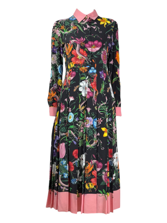 Gucci Alessandro Michele 2016 - Multicolored "Flora" print silk crepe dress.