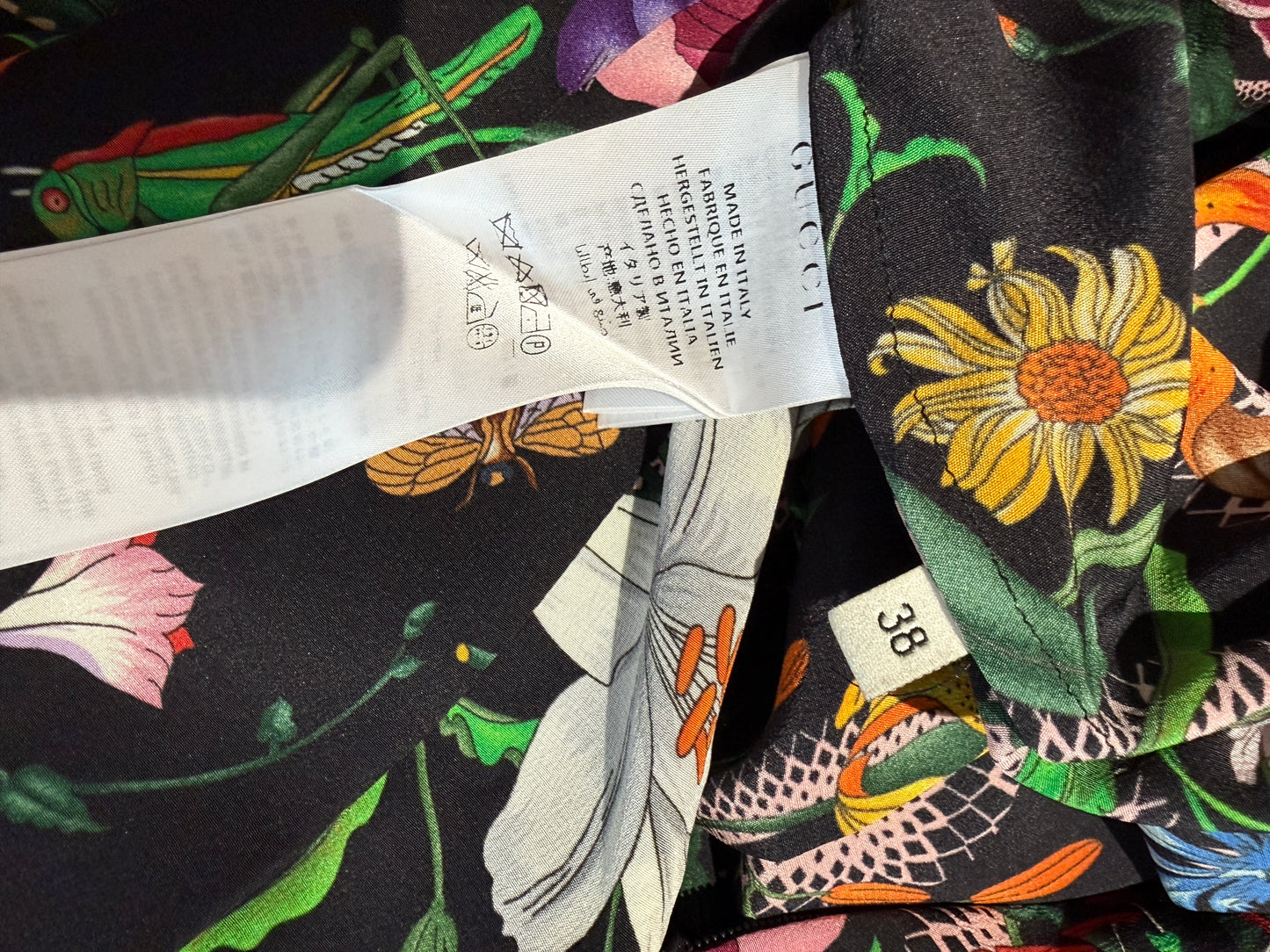 Gucci Alessandro Michele 2016 - Multicolored "Flora" print silk crepe dress.