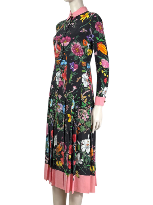 Gucci Alessandro Michele 2016 - Multicolored "Flora" print silk crepe dress.
