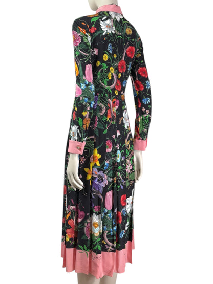 Gucci Alessandro Michele 2016 - Multicolored "Flora" print silk crepe dress.