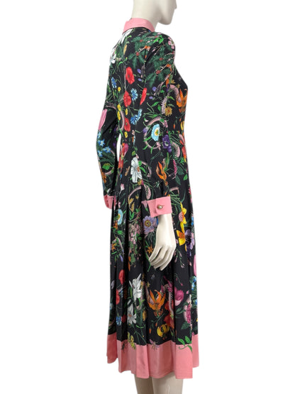 Gucci Alessandro Michele 2016 - Multicolored "Flora" print silk crepe dress.