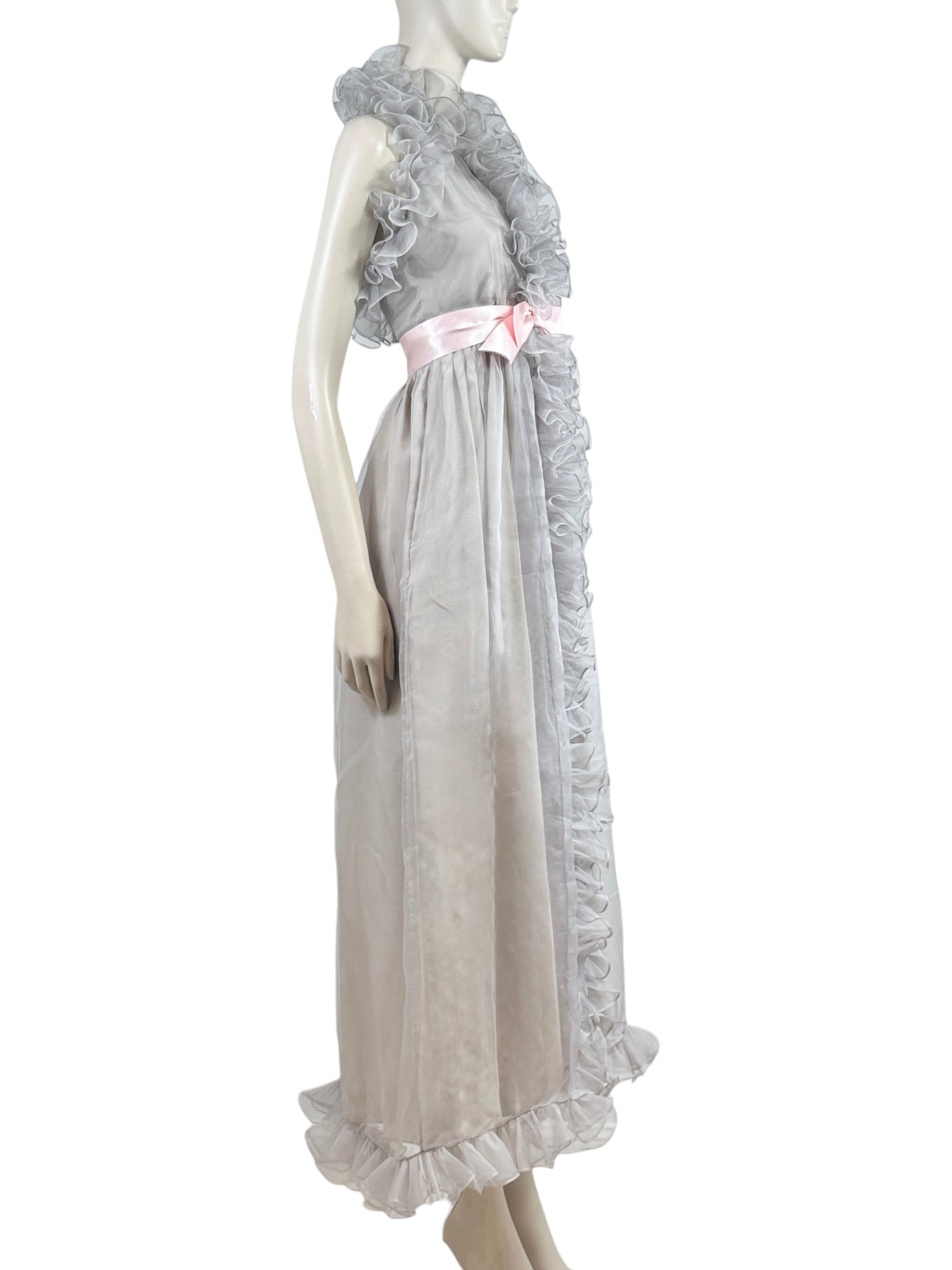 Gucci Alessandro Michele 2017 Maxi ruffle chiffon grey dress