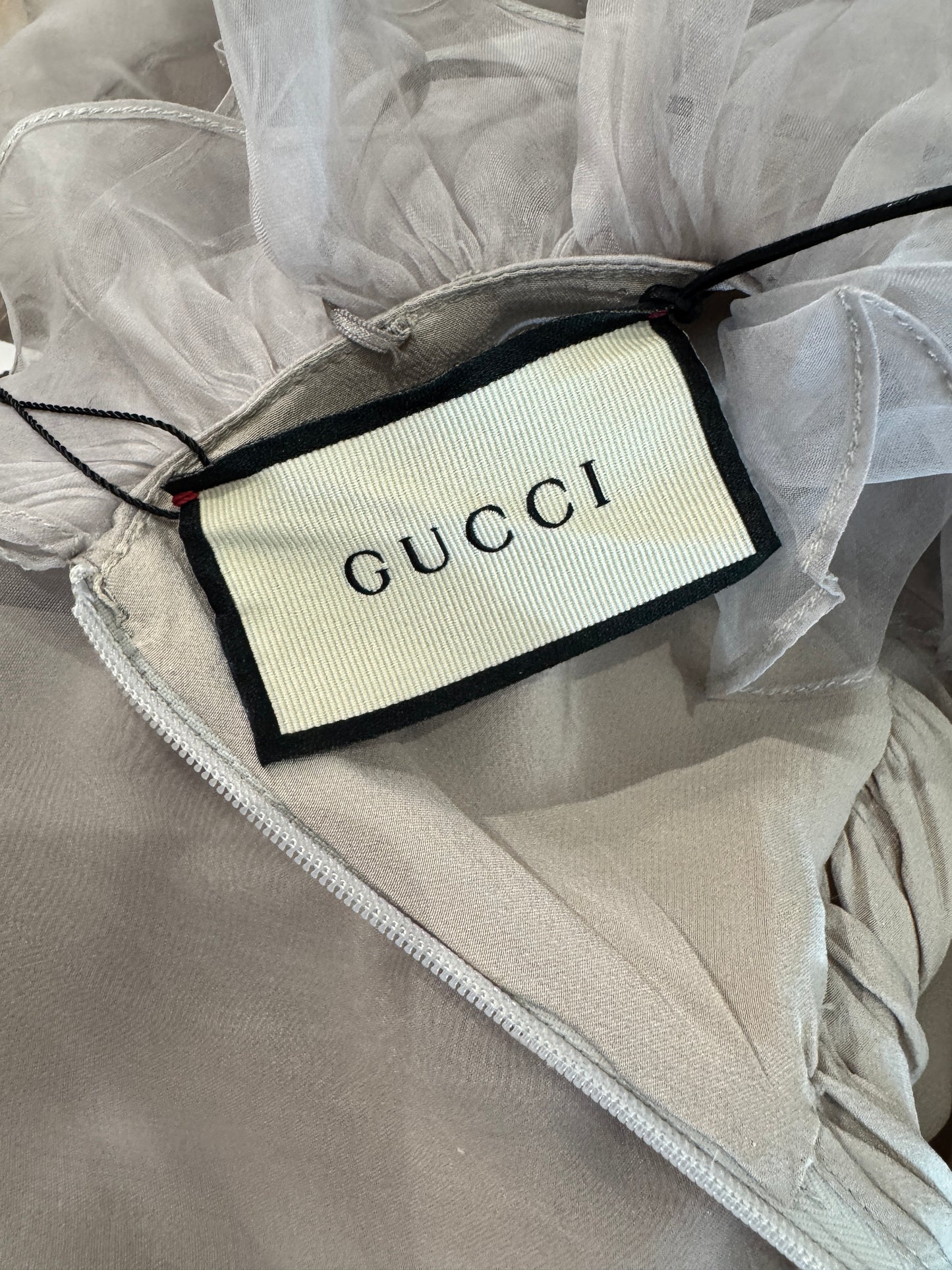 Gucci Alessandro Michele 2017 Maxi ruffle chiffon grey dress