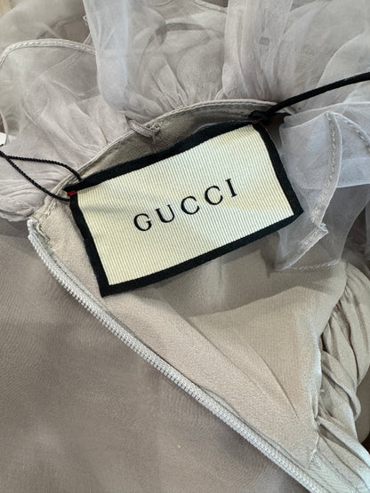 Gucci Alessandro Michele 2017 Maxi ruffle chiffon grey dress