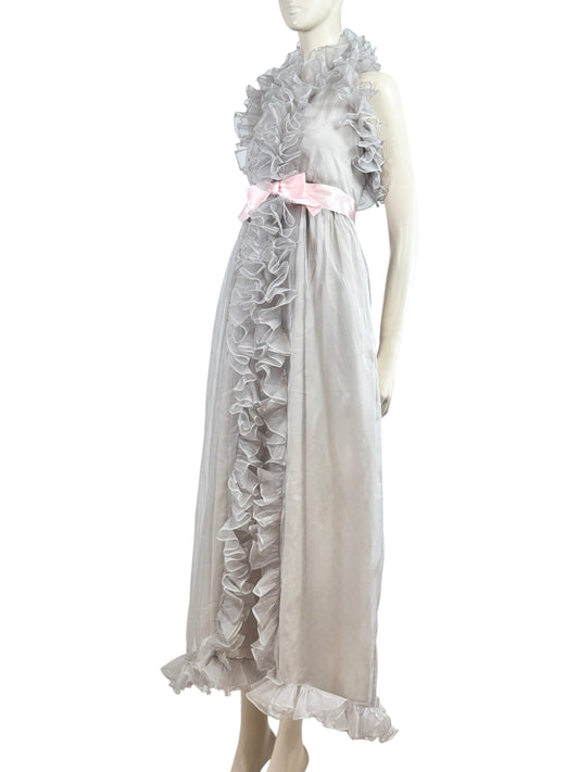 Gucci Alessandro Michele 2017 Maxi ruffle chiffon grey dress