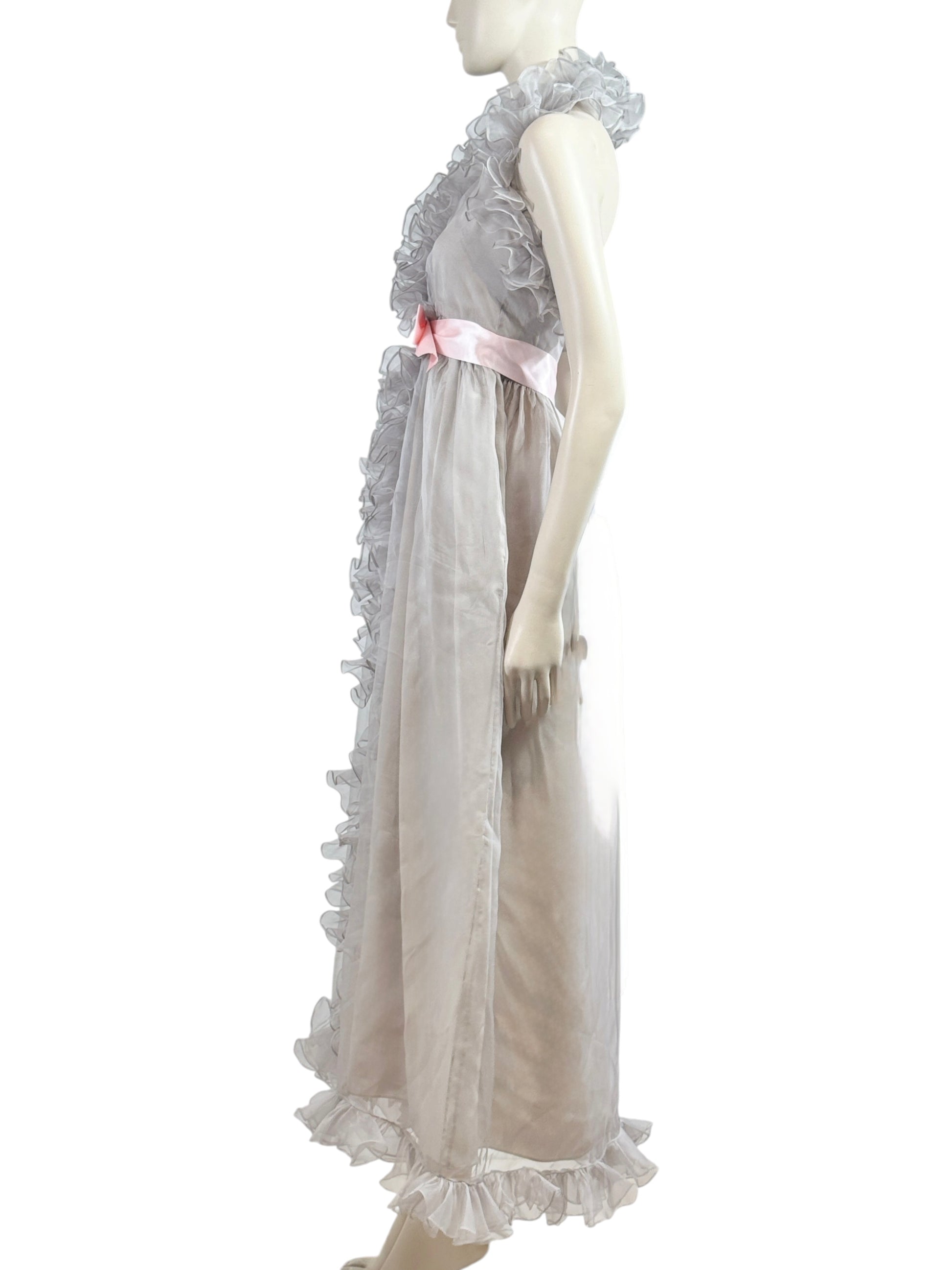 Gucci Alessandro Michele 2017 Maxi ruffle chiffon grey dress
