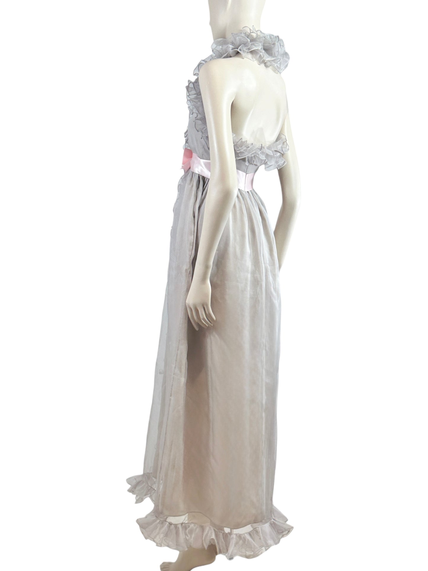 Gucci Alessandro Michele 2017 Maxi ruffle chiffon grey dress