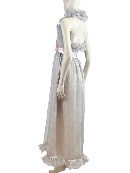 Gucci Alessandro Michele 2017 Maxi ruffle chiffon grey dress