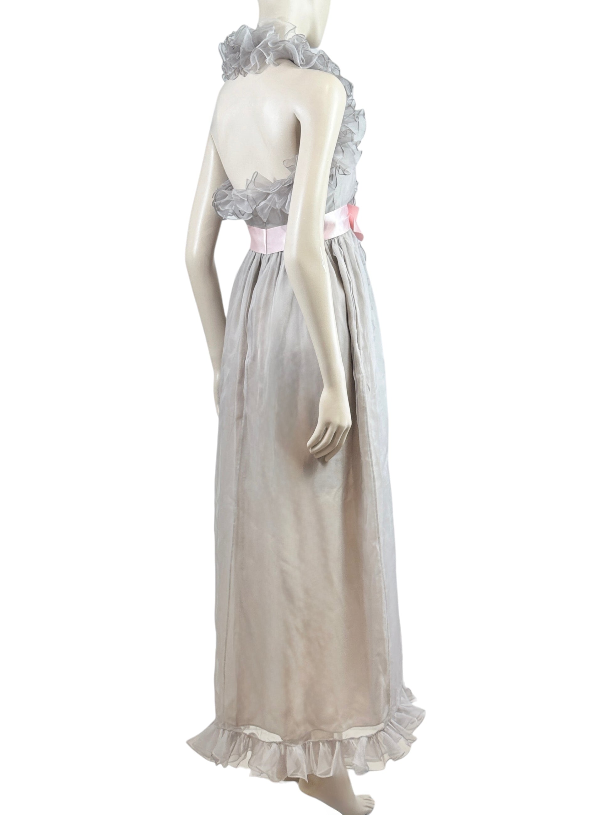 Gucci Alessandro Michele 2017 Maxi ruffle chiffon grey dress