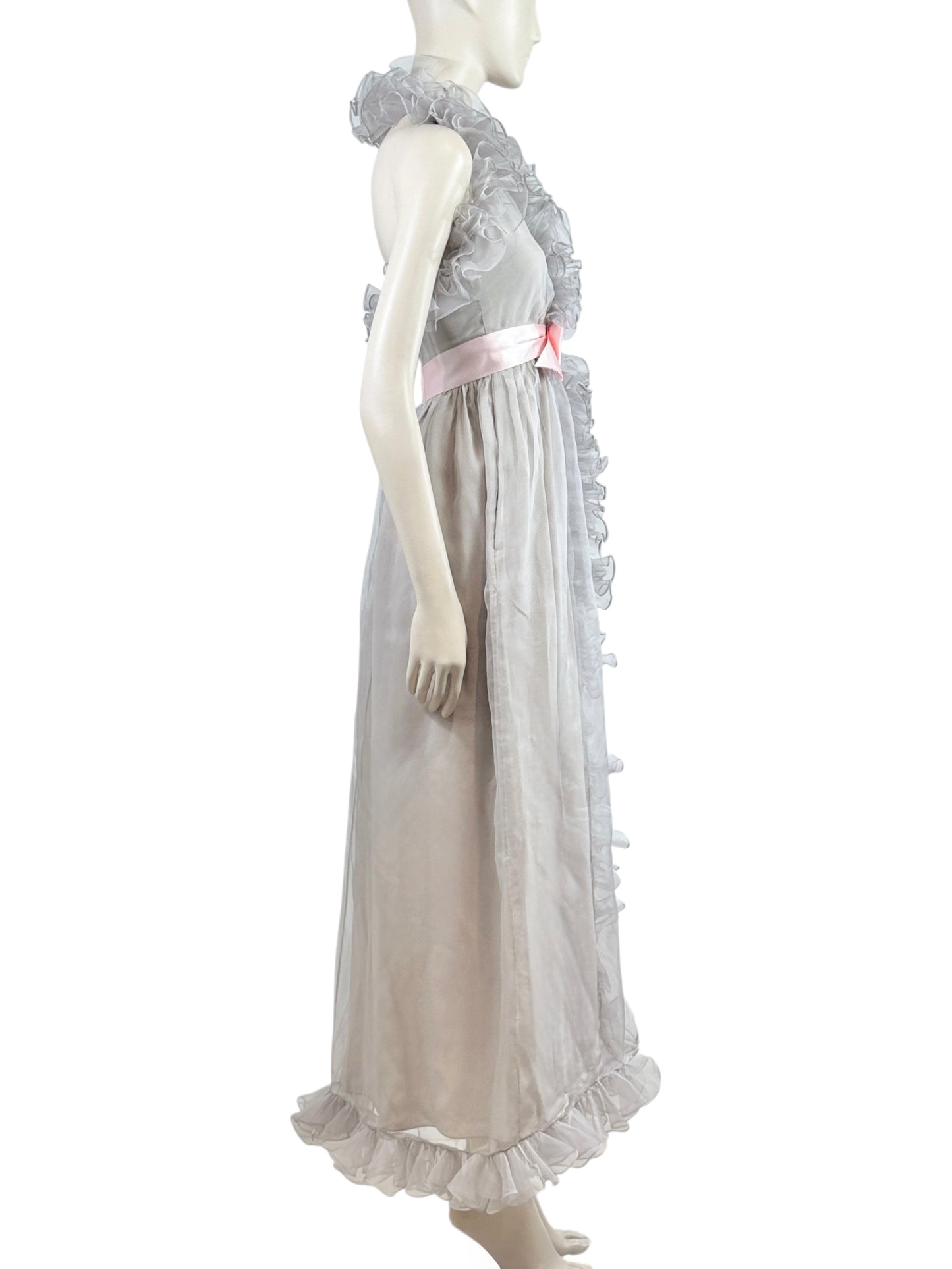 Gucci Alessandro Michele 2017 Maxi ruffle chiffon grey dress