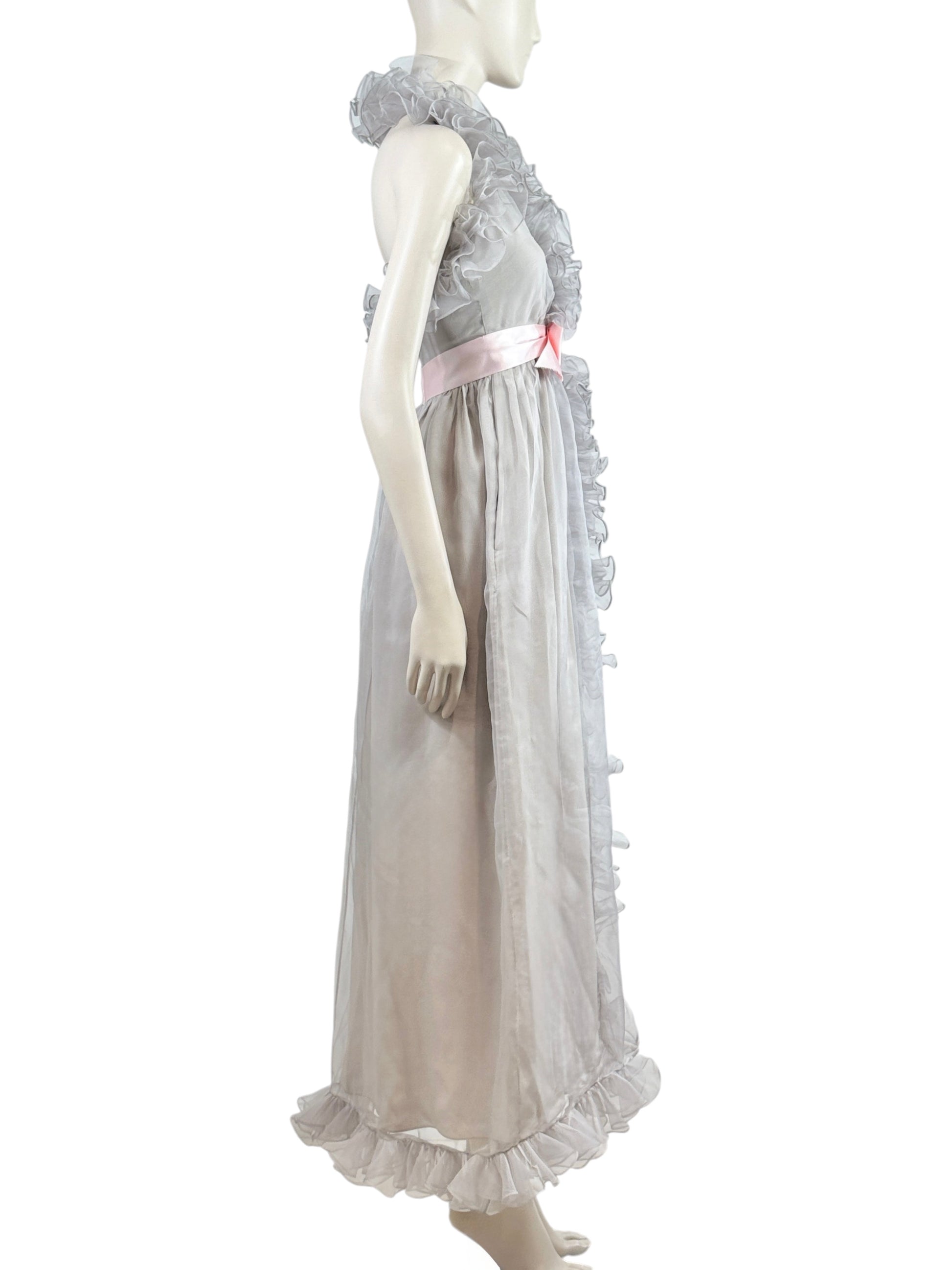 Gucci Alessandro Michele 2017 Maxi ruffle chiffon grey dress
