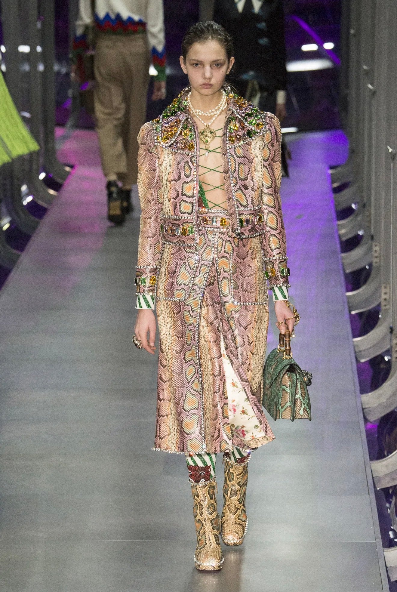 Gucci Alessandro Michele Fall 2017 Look 33 snakeskin rhinestones jacket