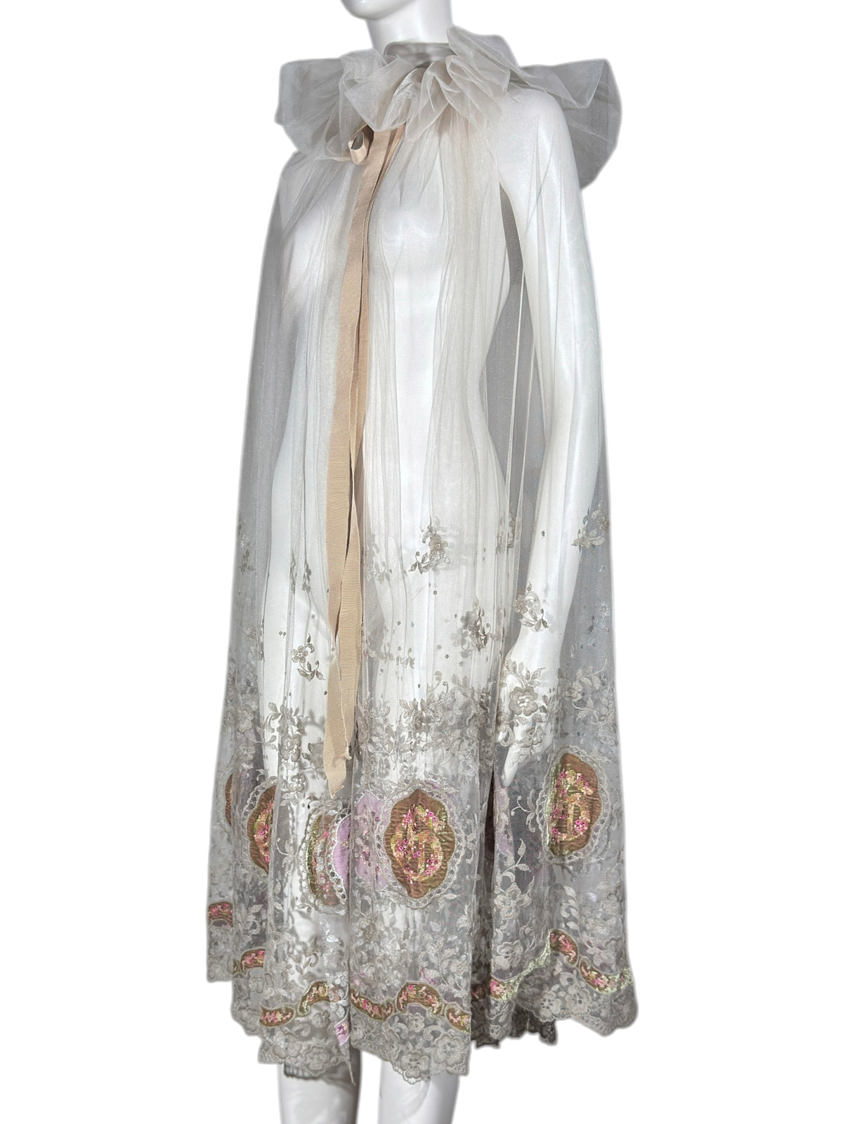 Gucci Alessandro Michele Fall 2019 Look 53 Grey embroidered tulle cape