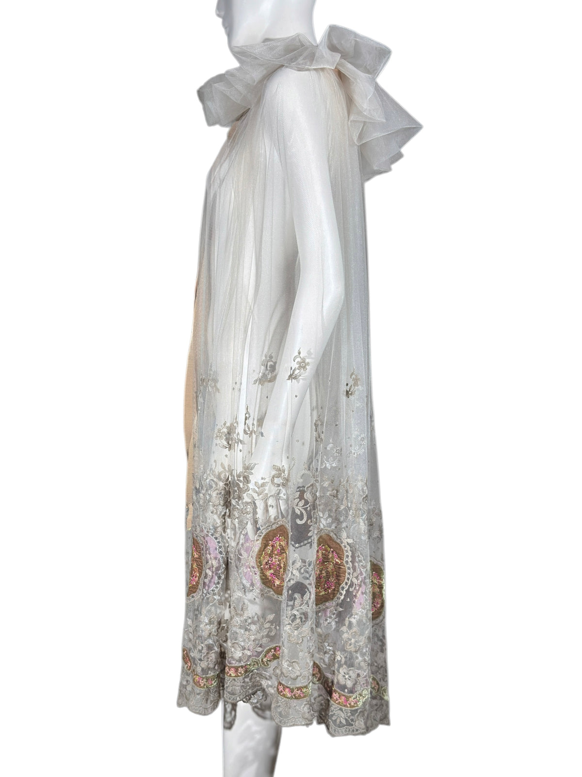 Gucci Alessandro Michele Fall 2019 Look 53 Grey embroidered tulle cape