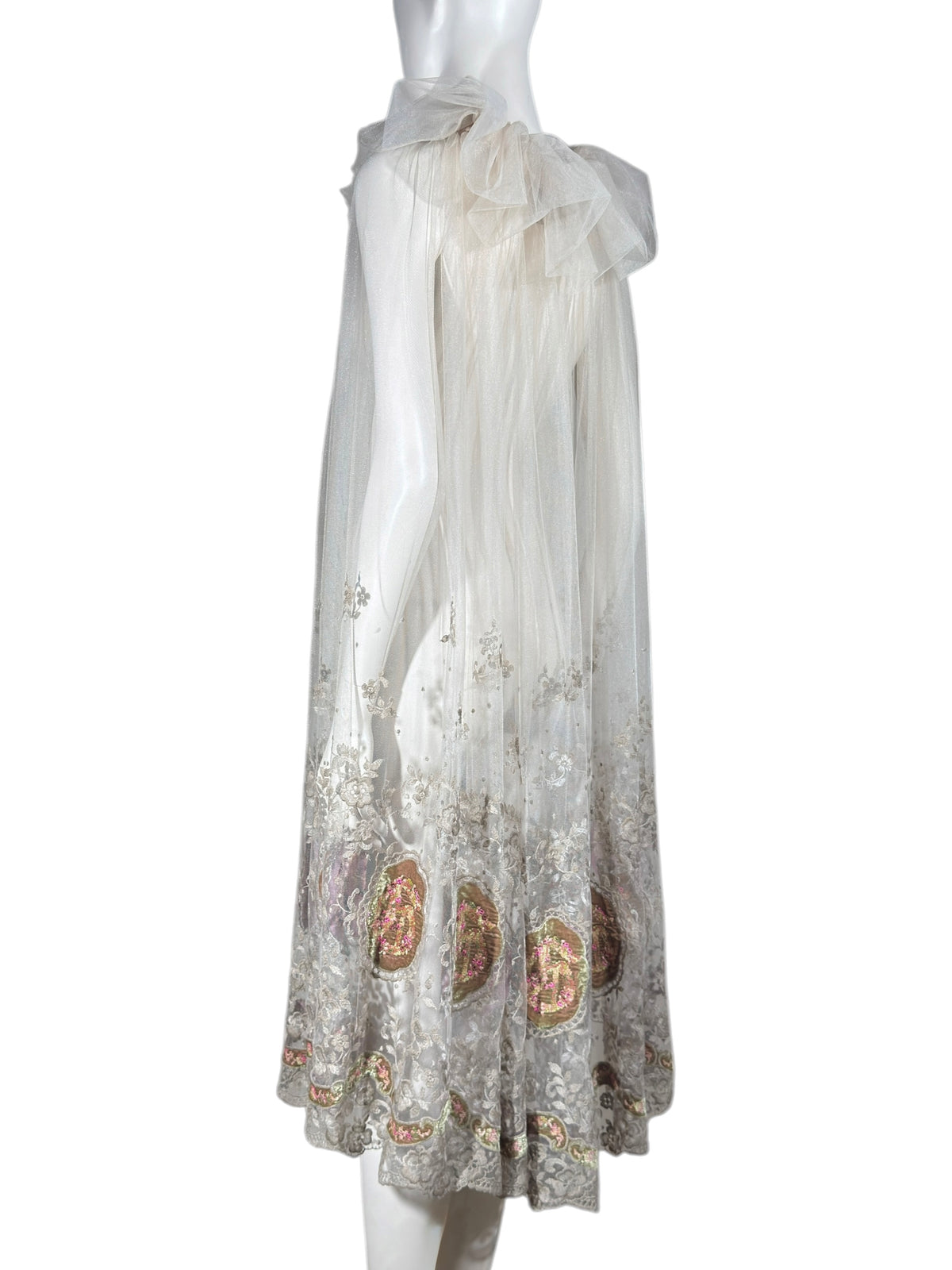Gucci Alessandro Michele Fall 2019 Look 53 Grey embroidered tulle cape
