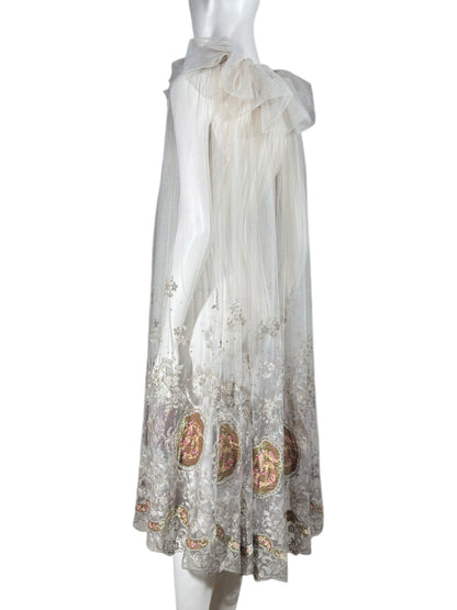 Gucci Alessandro Michele Fall 2019 Look 53 Grey embroidered tulle cape