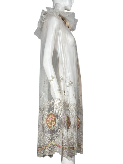 Gucci Alessandro Michele Fall 2019 Look 53 Grey embroidered tulle cape