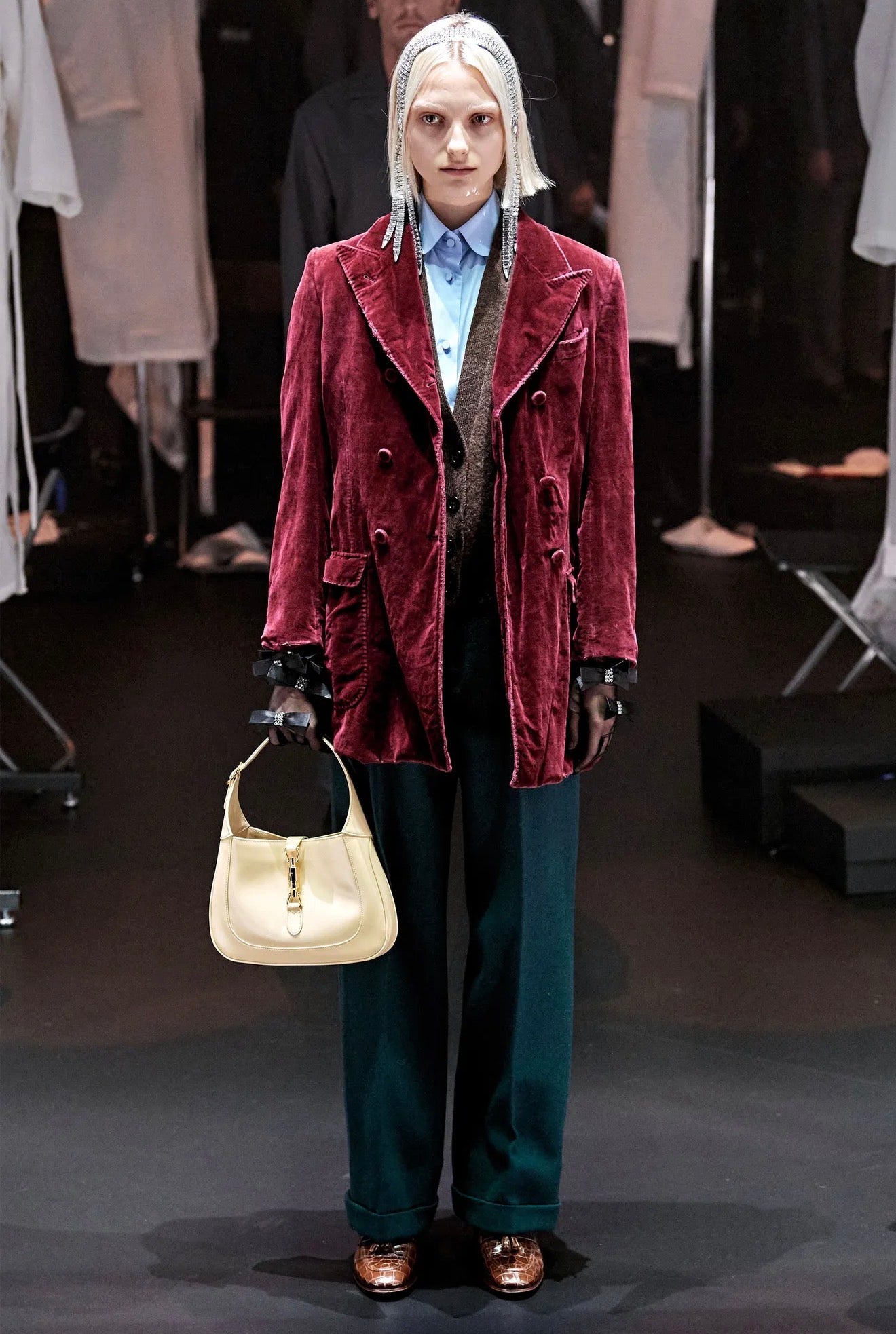 Gucci Alessandro Michele Fall 2020 Look 55 burgundy velvet jacket
