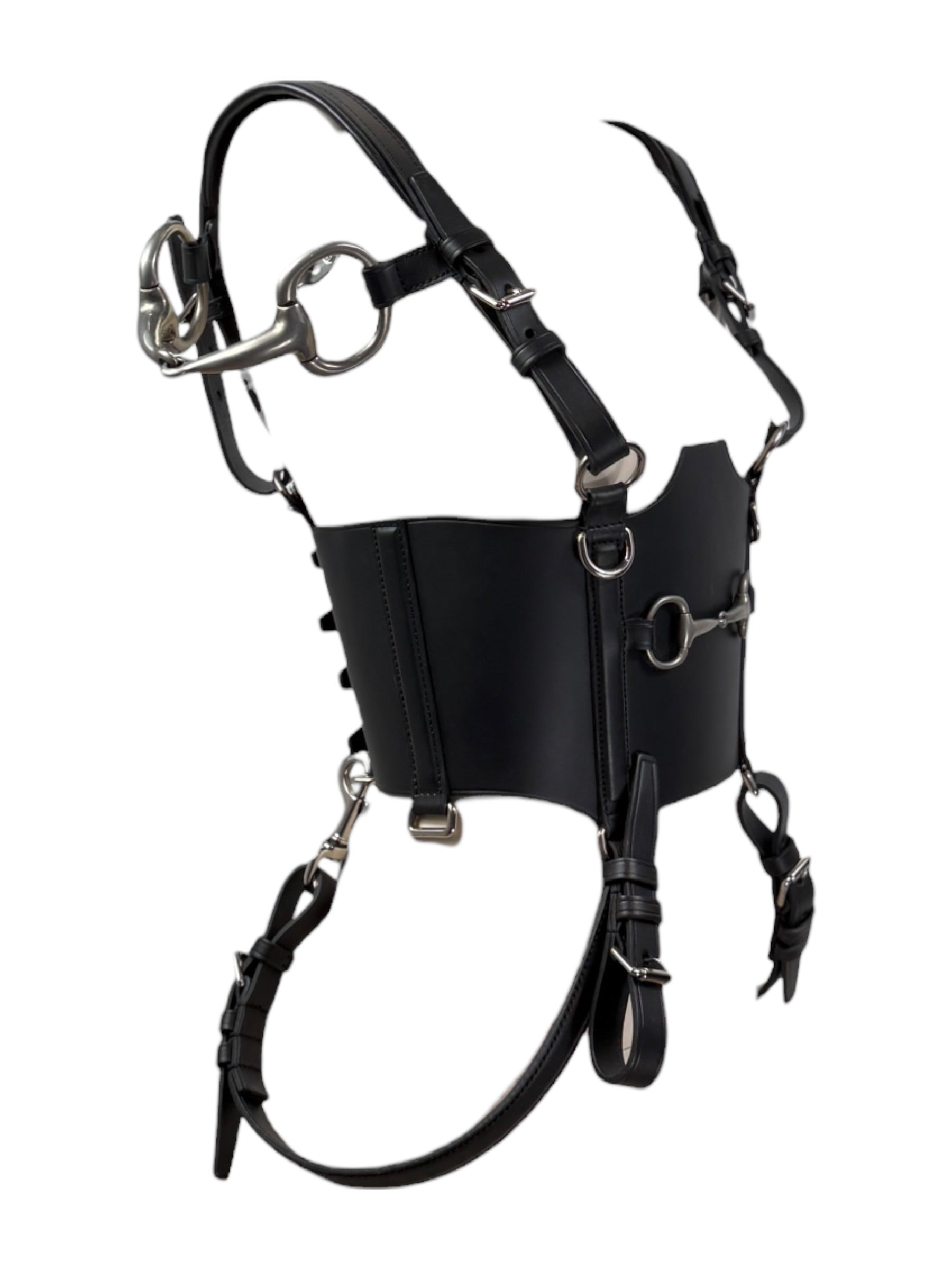Gucci Alessandro Michele Fall 2021  Look 47 black leather harness