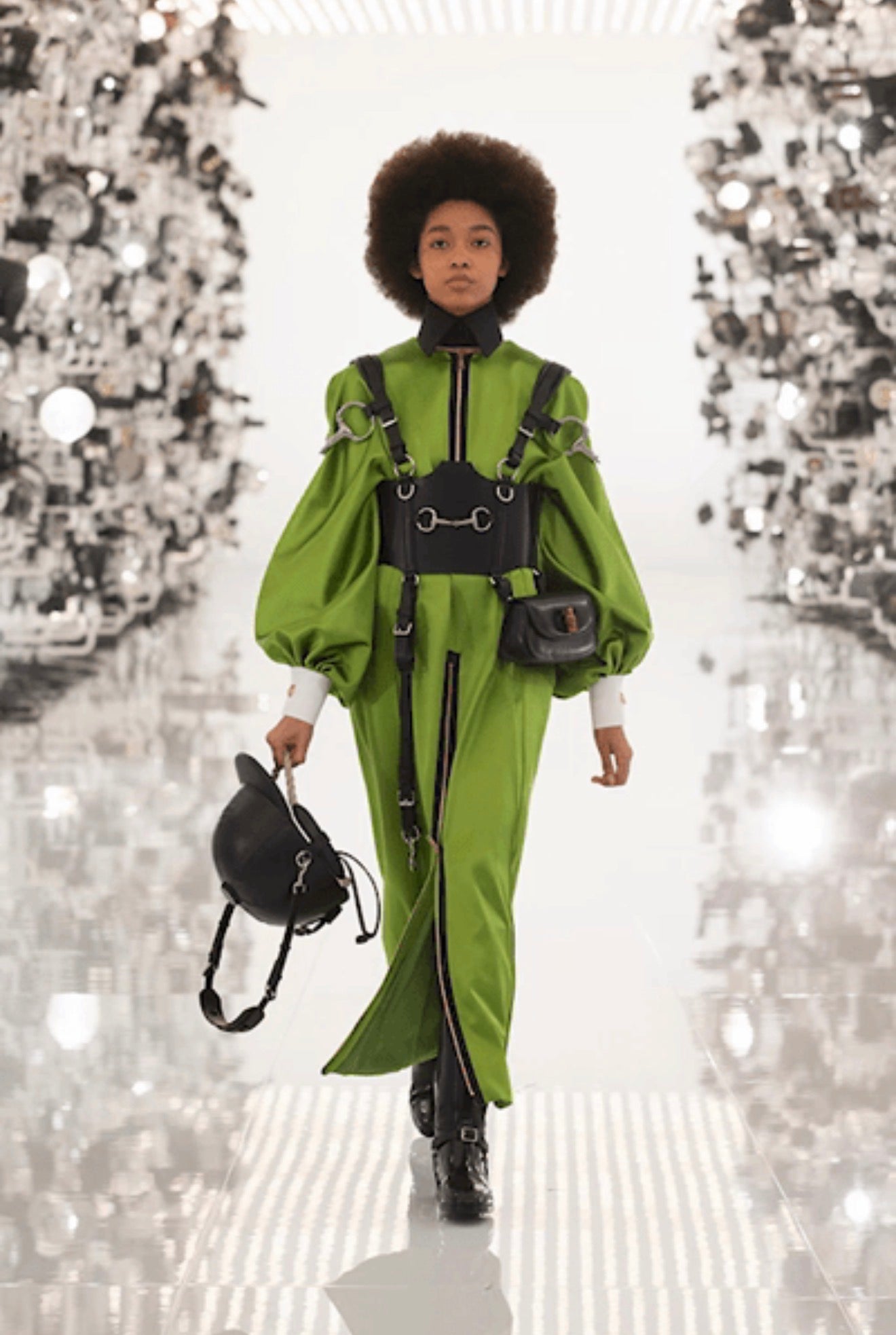 Gucci Alessandro Michele Fall 2021  Look 47 black leather harness