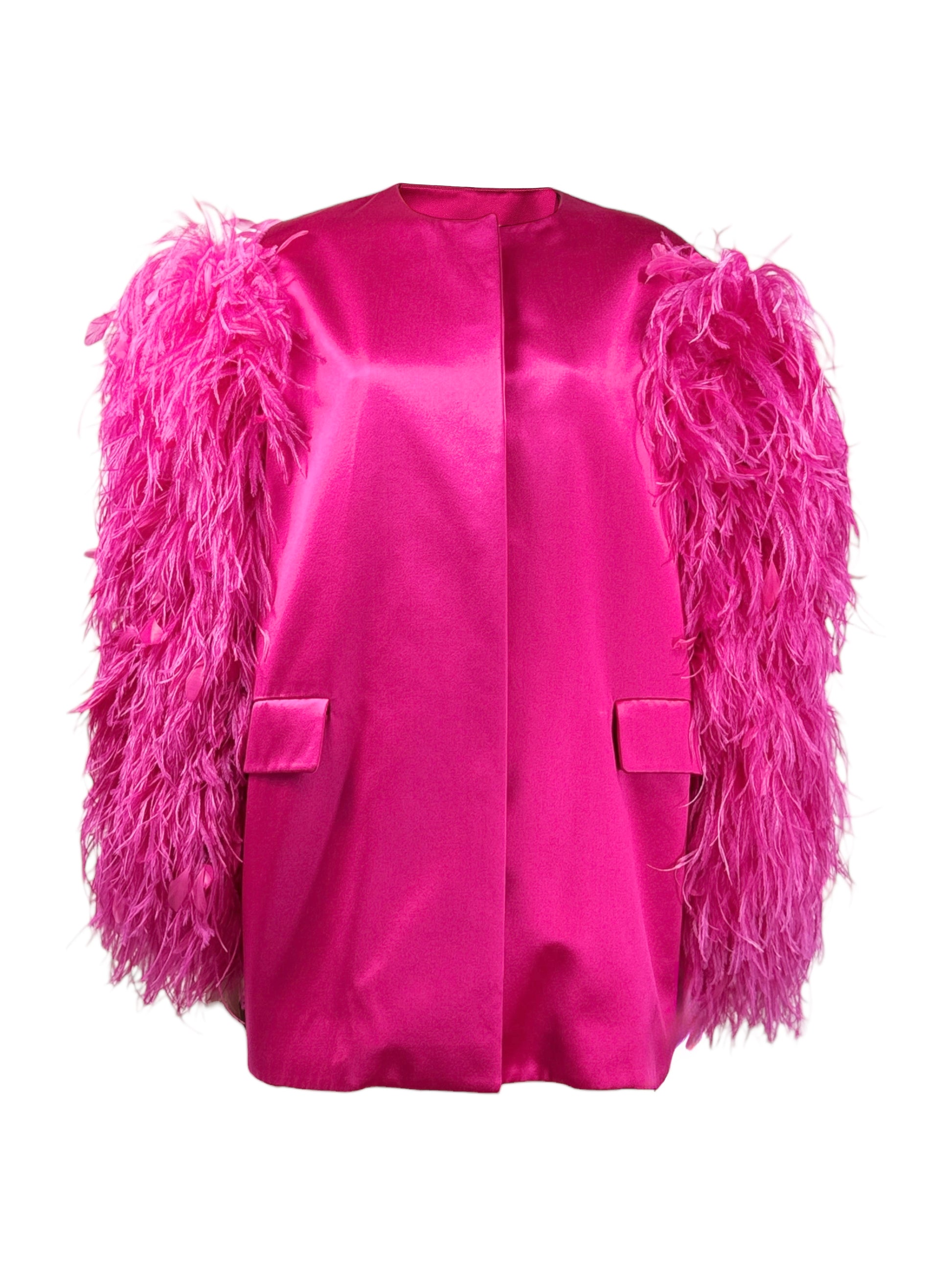 Gucci Alessandro Michele Fall 2021 Look 76 Pink satin jacket ostrich feathers